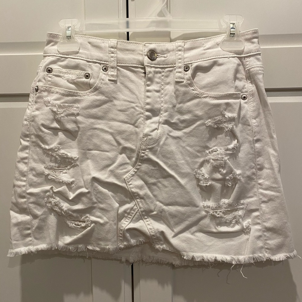 White ripped jean skirt